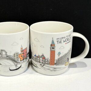 Pair of Souvenir Mugs - Venice, "I'm Going to See the World - Venenzia"